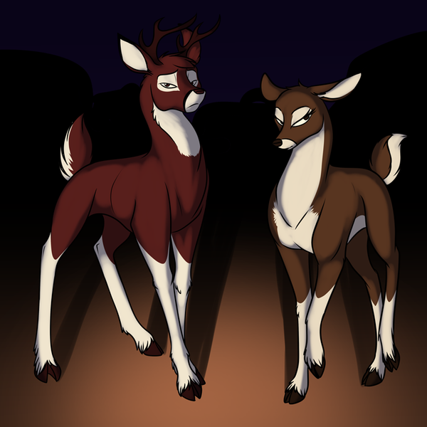 Size: 700x700 | Tagged: antlers, artist:foxenawolf, buck, cloven hooves, deer, derpibooru import, doe, duo, fanfic:a different perspective, fanfic art, female, male, oc, safe, unofficial characters only