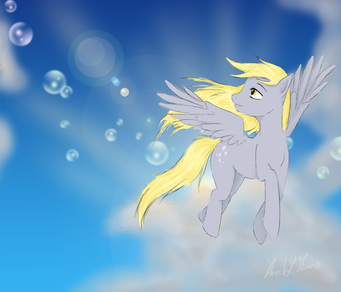 Size: 1024x878 | Tagged: safe, artist:moonkitty, derpibooru import, derpy hooves, pegasus, pony, bubble, cloud, cloudy, female, mare, solo