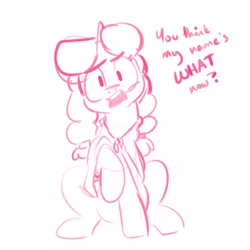 Size: 700x700 | Tagged: 4chan, artist:goat train, confused, derpibooru import, dialogue, head tilt, monochrome, oc, oc:marker pony, safe, sketch, solo, unofficial characters only