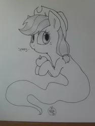 Size: 960x1280 | Tagged: apple, applejack, artist:notenoughapples, derpibooru import, ghost, ghost pony, monochrome, safe, solo, spooky, spoopy, traditional art