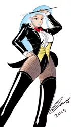 Size: 4800x8600 | Tagged: absurd resolution, artist:oudjiel, breasts, busty trixie, clothes, colored, cosplay, costume, derpibooru import, female, human, humanized, lipstick, safe, solo, tailcoat, trixie, zatanna