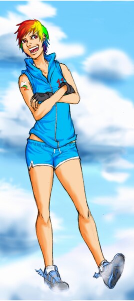 Size: 1406x3152 | Tagged: artist:redblacktac, derpibooru import, human, humanized, rainbow dash, safe, solo