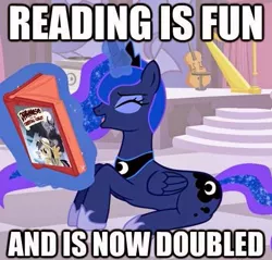 Size: 463x442 | Tagged: daring do, derpibooru import, image macro, meme, princess luna, read, reading, safe, screencap, the fun has been doubled