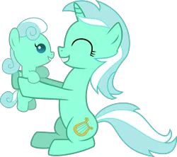 Size: 5873x5226 | Tagged: safe, artist:baka-neku, derpibooru import, lyra heartstrings, oc, oc:sweet song, pegasus, pony, unicorn, absurd resolution, baby, baby pony, female, filly, foal, holding a pony, magical lesbian spawn, mother and daughter, offspring, parent:bon bon, parent:lyra heartstrings, parents:lyrabon