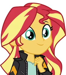 Size: 6330x7214 | Tagged: safe, artist:luckreza8, derpibooru import, sunset shimmer, equestria girls, friendship games, .svg available, absurd resolution, clothes, cute, happy, inkscape, leather jacket, shimmerbetes, simple background, smiling, solo, transparent background, vector, when she smiles