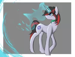 Size: 1248x960 | Tagged: safe, derpibooru import, oc, oc:quantum shift, unofficial characters only, pony, unicorn, collar, magic, solo, standing