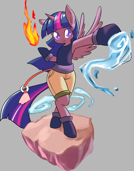 Size: 1280x1633 | Tagged: airbending, armpits, artist:congee-painting, avatar, avatar the last airbender, derpibooru import, earthbending, firebending, safe, semi-anthro, solo, twilight sparkle, twilight sparkle (alicorn), waterbending