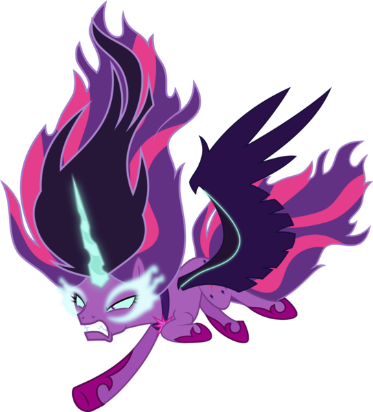 Size: 1256x1388 | Tagged: safe, artist:dashiemlpfim, artist:xebck, derpibooru import, sci-twi, twilight sparkle, ponified, pony, equestria girls, friendship games, commission, dark magic, equestria girls ponified, flying, glowing eyes, horn, magic, midnight sparkle, necklace, older, simple background, solo, transparent background, vector, wings