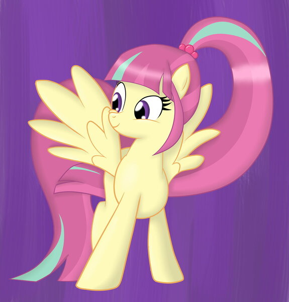 Size: 1024x1069 | Tagged: safe, artist:doublevshivvers, derpibooru import, sour sweet, ponified, pegasus, pony, equestria girls, friendship games, cute, equestria girls ponified, ponytail, smiling, solo, sourbetes, spread wings