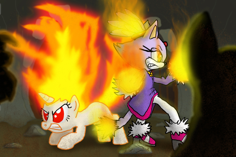 Size: 1096x733 | Tagged: angry, artist:s216barber, blaze the cat, crossover, derpibooru import, feeling pinkie keen, fire, fire head, mane of fire, rage, rapidash, rapidash twilight, safe, sonic the hedgehog (series), twilight sparkle