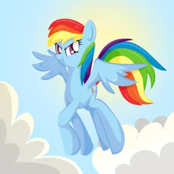 Size: 1500x1500 | Tagged: artist:burnt-sprinkles, derpibooru import, looking at you, rainbow dash, safe, sky, smiling, solo