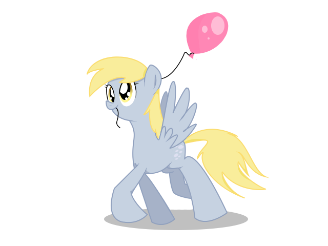 Size: 640x480 | Tagged: safe, artist:burnt-sprinkles, derpibooru import, derpy hooves, pegasus, pony, balloon, cute, female, mare, mouth hold, simple background, smiling, solo, spread wings, transparent background, walking