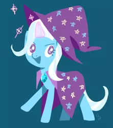 Size: 786x890 | Tagged: safe, artist:magneticskye, derpibooru import, trixie, pony, unicorn, female, glowing horn, lineless, looking at you, mare, open mouth, simple background, solo