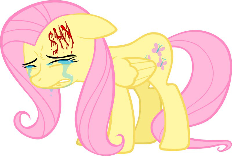 Size: 800x538 | Tagged: grimdark, derpibooru import, edit, fluttershy, pegasus, pony, abuse, abuse edit, background pony strikes again, blood, bullying, edgy, flutterbuse, op is fluttershy, solo, violence