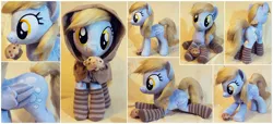 Size: 1851x843 | Tagged: safe, artist:buttercupbabyppg, derpibooru import, derpy hooves, pegasus, pony, clothes, cute, derpabetes, female, hood, irl, mare, muffin, photo, plushie, socks, striped socks