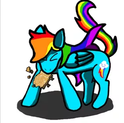 Size: 512x510 | Tagged: artist:dragonpone, derpibooru import, eyes closed, food, hashbrowns, rainbow dash, safe, simple background, solo, white background