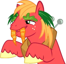 Size: 3469x3387 | Tagged: safe, artist:xebck, derpibooru import, big macintosh, earth pony, pony, walrus, brotherhooves social, carrot, male, silly, simple background, solo, stallion, that was fast, transparent background, vector