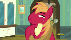 Size: 500x281 | Tagged: safe, derpibooru import, screencap, big macintosh, earth pony, pony, brotherhooves social, animated, discovery family, discovery family logo, male, pondering, solo, stallion, thinking