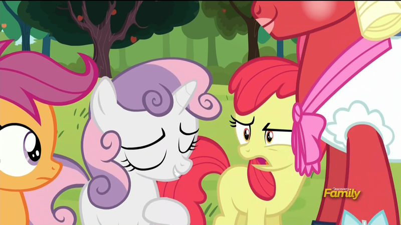 Size: 1920x1080 | Tagged: safe, derpibooru import, screencap, apple bloom, big macintosh, scootaloo, sweetie belle, earth pony, pony, brotherhooves social, cutie mark crusaders, disgusted, male, orchard blossom, stallion, wtf