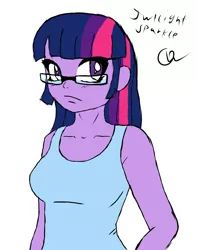 Size: 1024x1295 | Tagged: safe, artist:owlisun, derpibooru import, twilight sparkle, equestria girls, drawing, glasses, looking at you, simple background, solo, white background