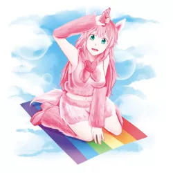 Size: 800x800 | Tagged: armpits, artist:shotaconyhin, belly button, clothes, derpibooru import, human, humanized, looking at you, midriff, oc, oc:fluffle puff, pink fluffy unicorns dancing on rainbows, safe, solo, unofficial characters only