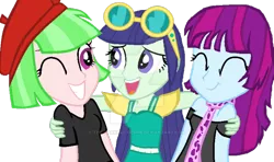 Size: 800x473 | Tagged: dead source, safe, artist:doroshll, derpibooru import, blueberry cake, drama letter, mystery mint, watermelody, equestria girls, background human