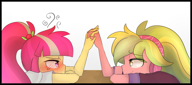 Size: 1280x570 | Tagged: safe, artist:jankrys00, derpibooru import, lemon zest, sour sweet, equestria girls, friendship games, blushing, female, lemonsweet, lesbian, shipping, sourdere, tsundere