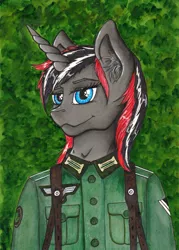 Size: 1749x2443 | Tagged: safe, artist:stirren, derpibooru import, oc, unofficial characters only, pony, unicorn, nazi, solo, traditional art, wehrmacht