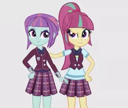 Size: 831x703 | Tagged: safe, artist:starblast33, derpibooru import, sour sweet, sunny flare, equestria girls, friendship games, clothes, looking at you, ponytail, school uniform, smiling