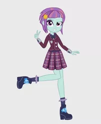 Size: 870x1072 | Tagged: safe, artist:starblast33, derpibooru import, sunny flare, equestria girls, friendship games, clothes, cute, looking at you, peace sign, school uniform, smiling, solo