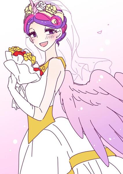 Size: 546x771 | Tagged: artist:pasikon, clothes, cute, cutedance, derpibooru import, dress, horned humanization, human, humanized, princess cadance, safe, solo, wedding dress, winged humanization