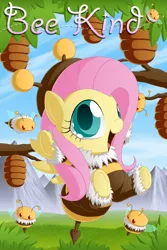 Size: 1200x1800 | Tagged: animal costume, artist:berrypawnch, bee, bee costume, berrypawnch is trying to murder us, clothes, costume, cute, derpibooru import, flutterbee, fluttershy, happy, safe, shyabetes, solo