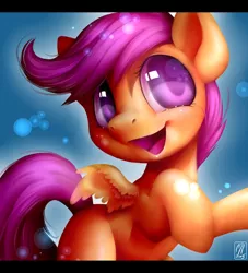 Size: 1164x1280 | Tagged: safe, artist:rinsole, derpibooru import, scootaloo, pegasus, pony, blank flank, colored pupils, cute, cutealoo, female, filly, happy, letterboxing, one wing out, open mouth, rearing, shiny eyes, solo