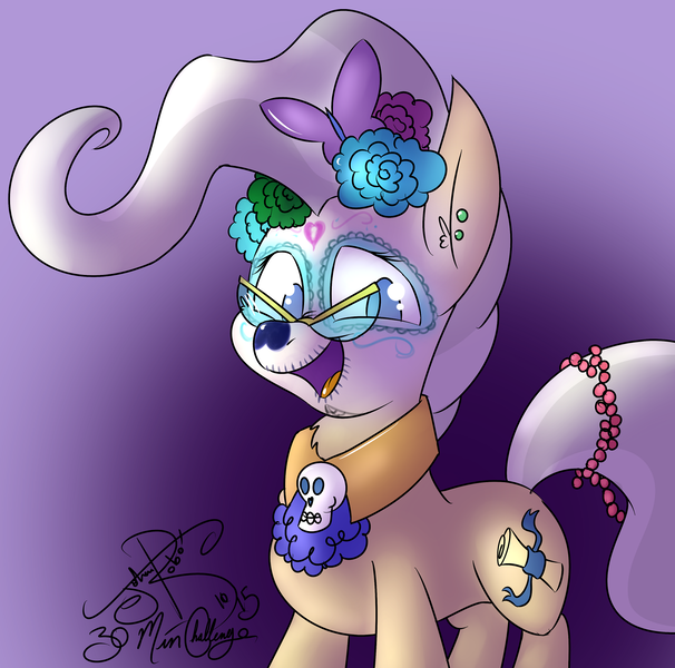 Size: 2000x1980 | Tagged: safe, artist:jorobro, derpibooru import, mayor mare, butterfly, 30 minute art challenge, collar, dia de los muertos, flower, halloween, makeup, skeleton, skull, solo