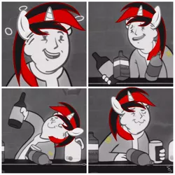 Size: 604x604 | Tagged: alcohol, crossover, derpibooru import, drunk, fallout, fallout 4, fallout equestria, fallout equestria: project horizons, human, humanized, oc, oc:blackjack, safe, solo, unofficial characters only, vault boy
