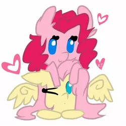 Size: 1500x1500 | Tagged: artist:sugaryumyum, derpibooru import, female, flutterpie, fluttershy, heart, lesbian, pinkie pie, prone, safe, shipping, wrong aspect ratio