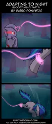 Size: 850x2020 | Tagged: safe, artist:terminuslucis, derpibooru import, vinyl scratch, oc, oc:seeker, pony, unicorn, vampire, comic:adapting to night, comic:adapting to night: bloody night, comic, magic