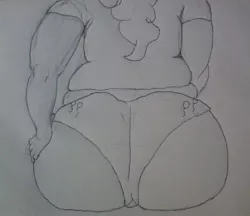 Size: 821x710 | Tagged: artist:lupin quill, ass, chubby, clothes, derpibooru import, fat, female, human, humanized, monochrome, muffin top, panties, pinkie pie, solo, solo female, suggestive, traditional art, underwear