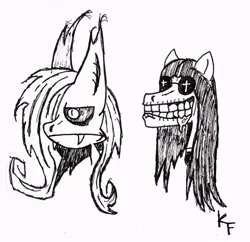 Size: 909x879 | Tagged: safe, artist:krashface, derpibooru import, fluttershy, bat pony, pony, flutterbat, monochrome, ozzy osbourne