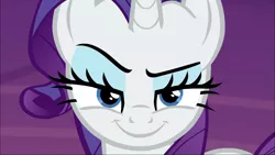 Size: 1920x1080 | Tagged: derpibooru import, dreamworks face, looking at you, made in manehattan, raised eyebrow, rarity, safe, screencap, smirk, solo