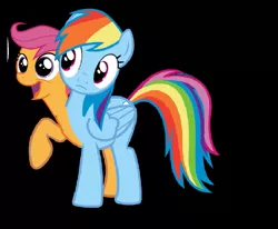Size: 985x810 | Tagged: artist needed, source needed, safe, derpibooru import, rainbow dash, scootaloo, black background, conjoined, fusion, needs more jpeg, simple background, sisterly love, two heads, wat, we have become one, what has science done