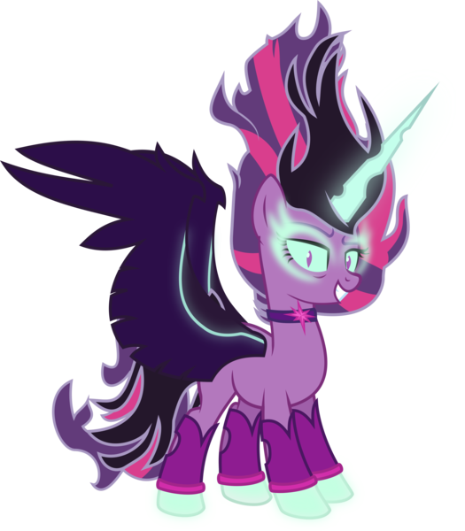 Size: 2968x3389 | Tagged: safe, artist:mit-boy, derpibooru import, sci-twi, twilight sparkle, ponified, pony, equestria girls, friendship games, dark magic, equestria girls ponified, glowing eyes, horn, looking at you, magic, midnight sparkle, necklace, simple background, solo, transparent background, vector, wings