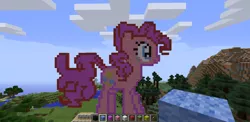 Size: 1366x665 | Tagged: derpibooru import, desktop ponies, game screencap, laughing, minecraft, minecraft pixel art, pinkie pie, pixel art, safe, uncredited source