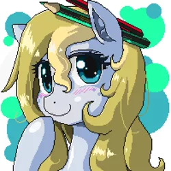 Size: 600x600 | Tagged: artist:brillen-schlange, blonde, cute, derpibooru import, freckles, oc, oc:evo, pencil, pixel art, ponysona, portrait, safe, solo, unofficial characters only