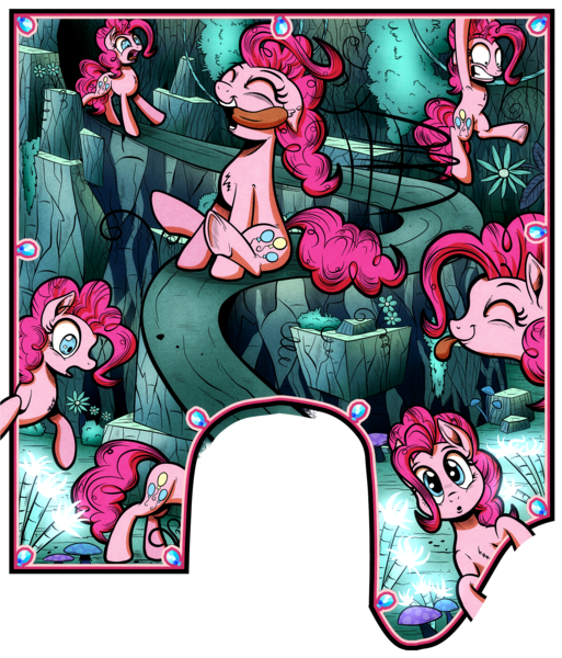 Size: 1776x2078 | Tagged: safe, artist:gray--day, derpibooru import, pinkie pie, too many pinkie pies, :o, chest fluff, clone, clones, mushroom, pinkie clone, tongue out, underhoof