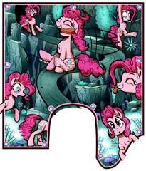 Size: 1776x2078 | Tagged: safe, artist:gray--day, derpibooru import, pinkie pie, too many pinkie pies, :o, chest fluff, clone, clones, mushroom, pinkie clone, tongue out, underhoof