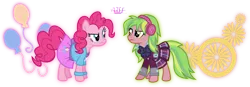 Size: 5379x1876 | Tagged: safe, artist:meganlovesangrybirds, derpibooru import, lemon zest, pinkie pie, ponified, equestria girls, friendship games, absurd resolution, bowtie, canterlot high, clothes, crystal prep academy, crystal prep academy uniform, crystal prep shadowbolts, cutie mark, equestria girls outfit, equestria girls ponified, headphones, inkscape, logo, looking at each other, pleated skirt, school uniform, signature, simple background, skirt, transparent background, vector, versus, wondercolts, wristband