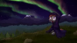 Size: 1920x1080 | Tagged: safe, artist:moemneop, derpibooru import, oc, oc:lukida, unofficial characters only, bat pony, pony, aurora borealis, blanket, forest, looking up, mountain, night, open mouth, sky, solo, stars