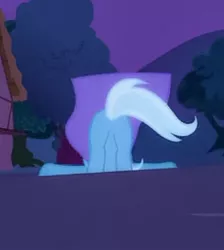 Size: 390x435 | Tagged: safe, derpibooru import, screencap, trixie, pony, magic duel, season 3, ass up, face down ass up, female, full moon, mare, money shot, outdoors, outfit, plot, tripsie