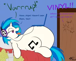 Size: 1280x1036 | Tagged: adorafatty, artist:zeldafan777, belly, burp, computer, derpibooru import, fat, huge belly, laptop computer, safe, solo, stuffed, vinyl fat, vinyl scratch